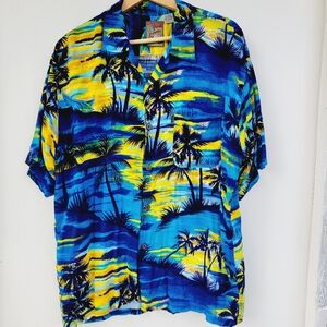 Pineapple Connection Shirt Mens  Blue Hawaiian Beach Tropical Rayon Size Large